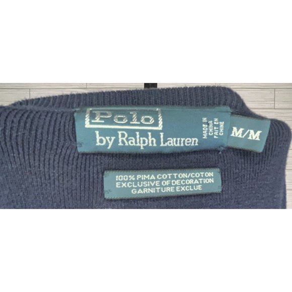 Polo Ralph Lauren Pima Cotton Knit Sweater Navy Medium Red Pony Lightweight Men - Picture 4 of 7